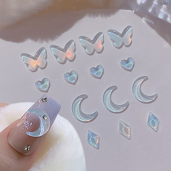 1 чанта Jelly Butterfly Nail Art Decoration Rhinestones Colorful Nail MOON Heart Charms 3D Press on Nails Панделка Части Аксесоари