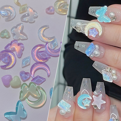 1Bag Jelly Butterfly Nail Art Dekorācijas Rhinestones Krāsaini Nagu Mēness Sirds Piekariņi 3D Preses uz nagiem Lentes daļas Aksesuāri