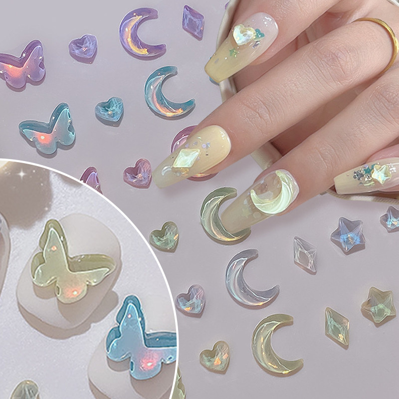 1 pungă Jeleu Fluture Nail Art Decoration Strasuri Colorate Unghii LUNA Inima Brelocuri 3D Apăsați pe unghii Panglică Piese Accesorii