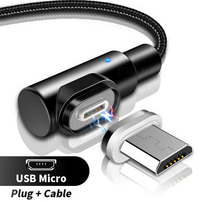 90 laipsnių magnetinis kabelis Micro USB Type C greitas įkrovimas, skirtas iPhone 12 11 Por Huawei Xiaomi mobiliesiems telefonams USB C magneto įkrovimo laidas