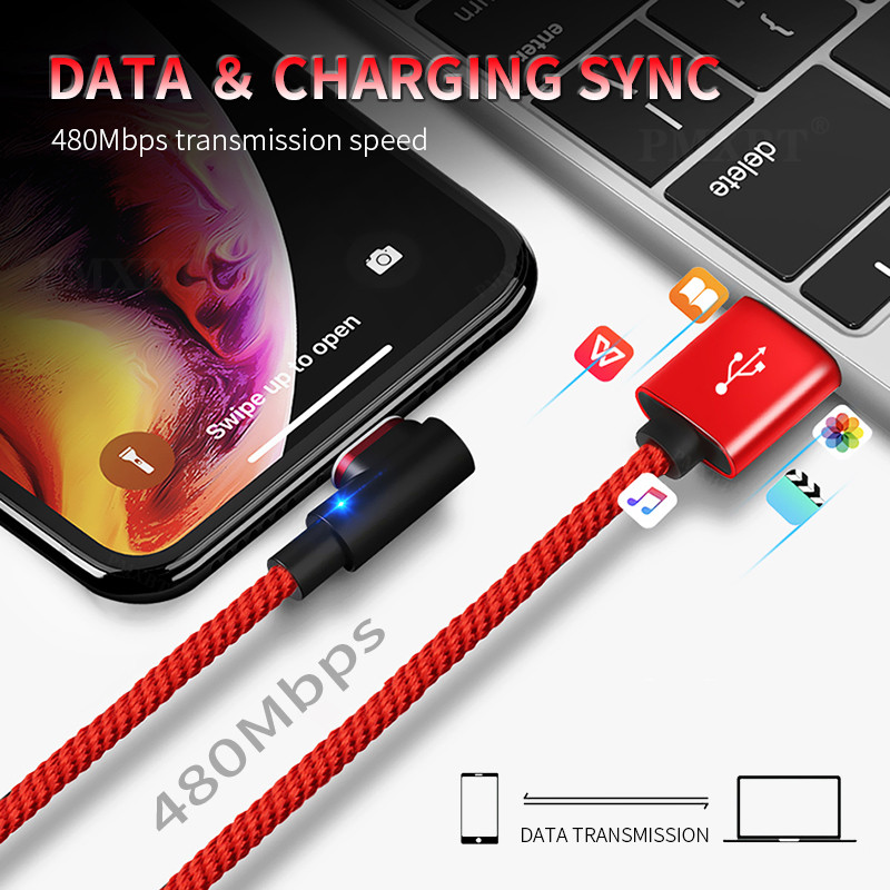 90 laipsnių magnetinis kabelis Micro USB Type C greitas įkrovimas, skirtas iPhone 12 11 Por Huawei Xiaomi mobiliesiems telefonams USB C magneto įkrovimo laidas