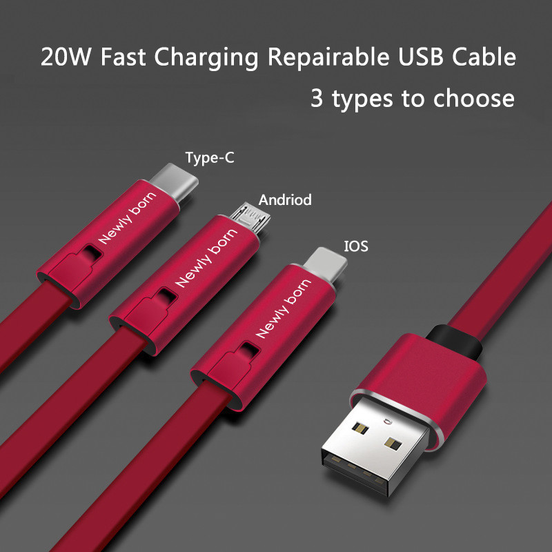 Cablu USB reglabil Cablu de încărcare a telefonului regenerabil pentru tăierea iPhone Reparare rapidă Linie reutilizabilă a telefonului mobil Android tip C