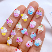 50 de bucăți colorate de mini înghețată spumante din rășină pentru nail art, farmec pentru unghii în formă de floare, produse pentru îmbunătățirea unghiilor