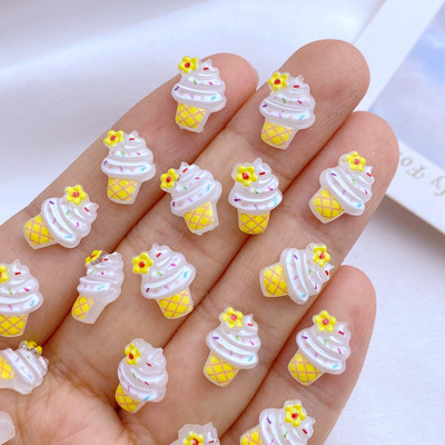 50 de bucăți colorate de mini înghețată spumante din rășină pentru nail art, farmec pentru unghii în formă de floare, produse pentru îmbunătățirea unghiilor