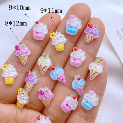 50 de bucăți colorate de mini înghețată spumante din rășină pentru nail art, farmec pentru unghii în formă de floare, produse pentru îmbunătățirea unghiilor