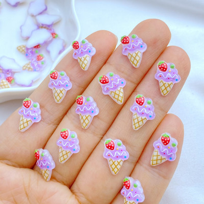 50 de bucăți colorate de mini înghețată spumante din rășină pentru nail art, farmec pentru unghii în formă de floare, produse pentru îmbunătățirea unghiilor