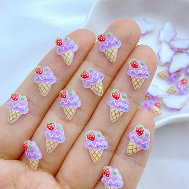 50 de bucăți colorate de mini înghețată spumante din rășină pentru nail art, farmec pentru unghii în formă de floare, produse pentru îmbunătățirea unghiilor