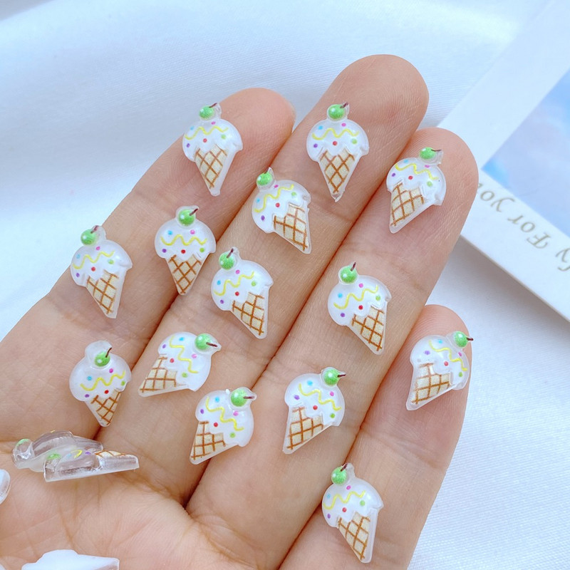 50 de bucăți colorate de mini înghețată spumante din rășină pentru nail art, farmec pentru unghii în formă de floare, produse pentru îmbunătățirea unghiilor