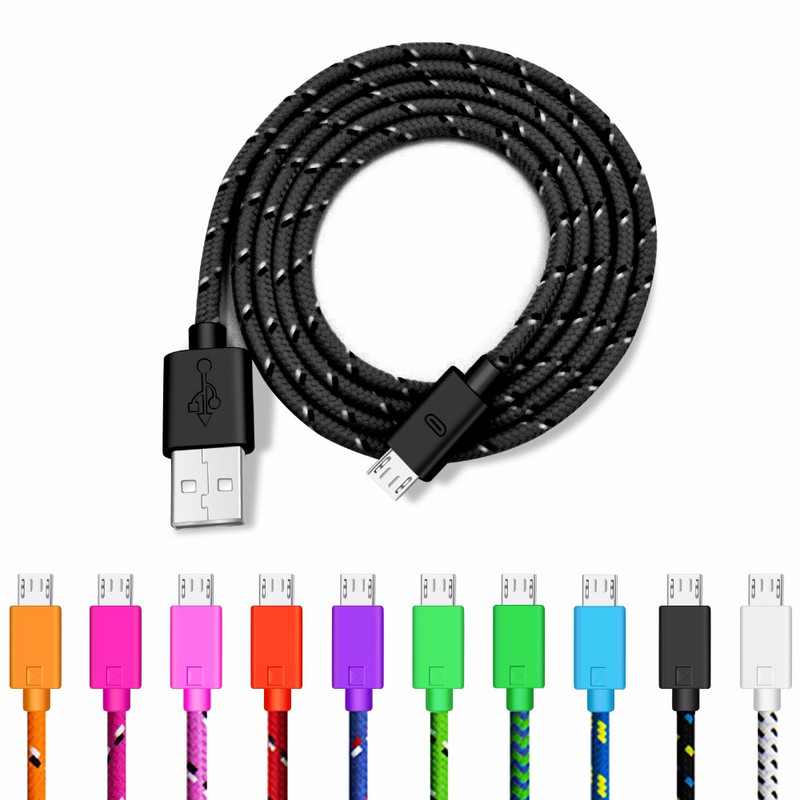 Nailono pintas mikro USB kabelis duomenų sinchronizavimo USB įkroviklio laidas, skirtas Samsung Huawei Xiaomi Android telefono 1M/2M/3M greito įkrovimo laidams