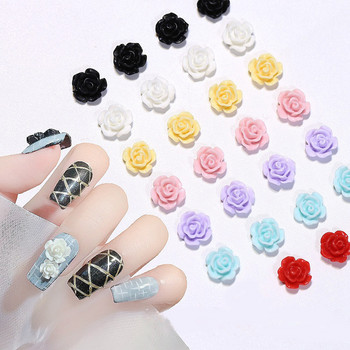 100Pcs 3D акрилни цветя Nail Art Charms Аксесоари 6 mm Camellia Rose бижута за декорация на нокти Консумативи за маникюр Части за нокти