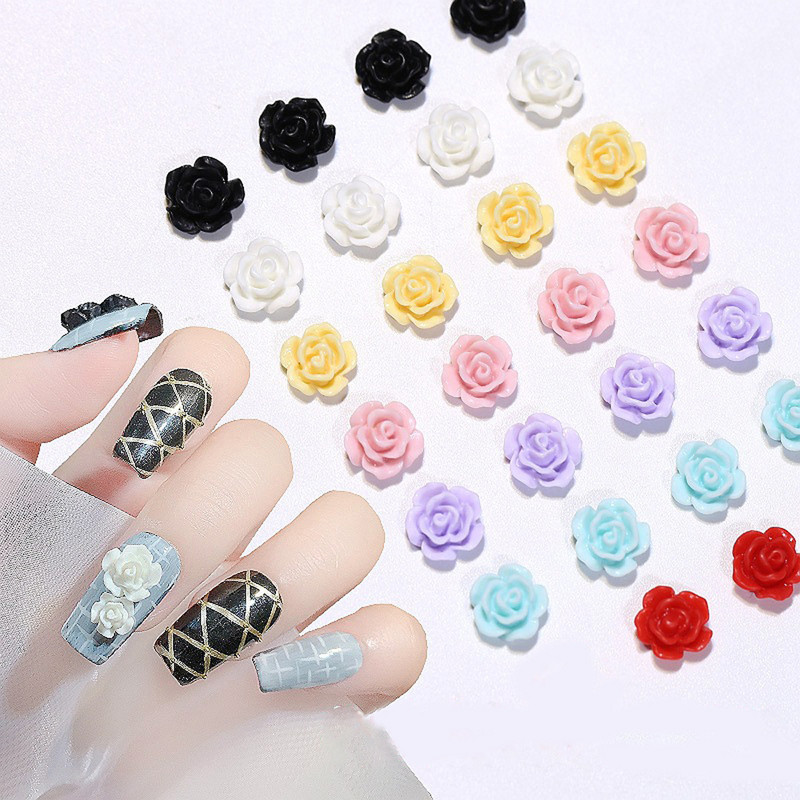100 de bucăți 3D acrilic flori Nail Art Charms Accesorii 6mm Camellia Rose Bijuterii pentru decorarea unghiilor Articole pentru manichiura Piese pentru unghii