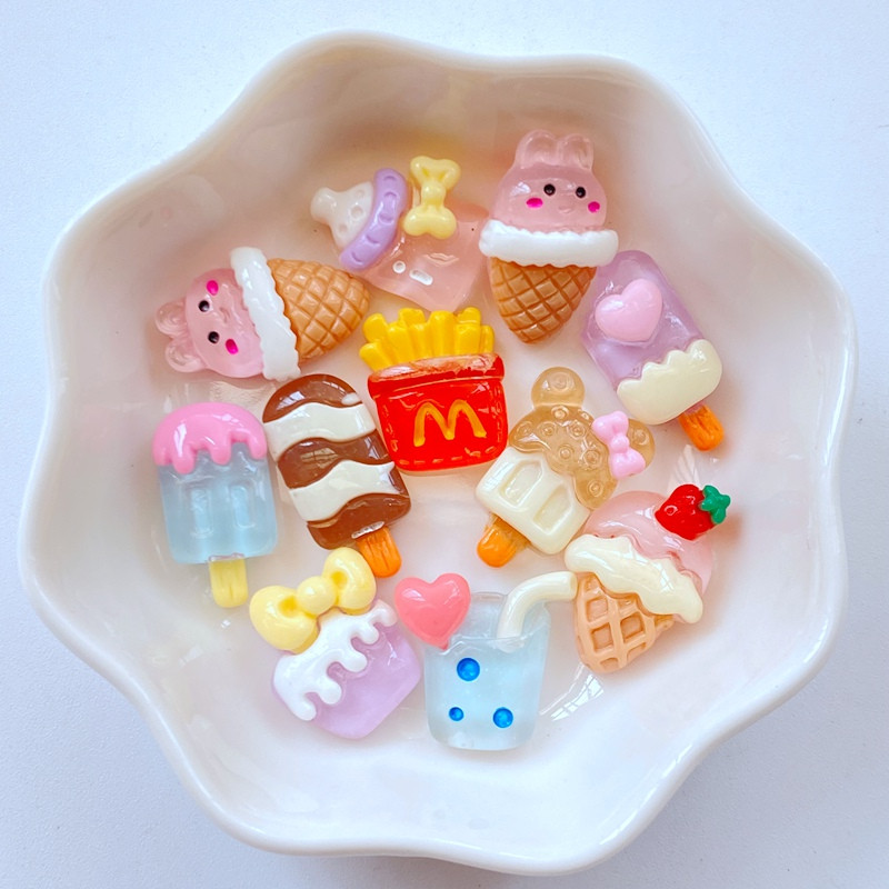 20 buc rășină mini desene animate sticlă de iepuraș de înghețată popsicle unghii cu spate plat cu stras aplice DIY nuntă album de însemnări decor artizanat