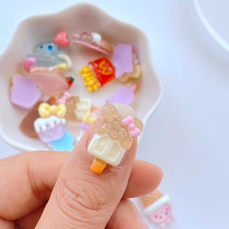 20 buc rășină mini desene animate sticlă de iepuraș de înghețată popsicle unghii cu spate plat cu stras aplice DIY nuntă album de însemnări decor artizanat