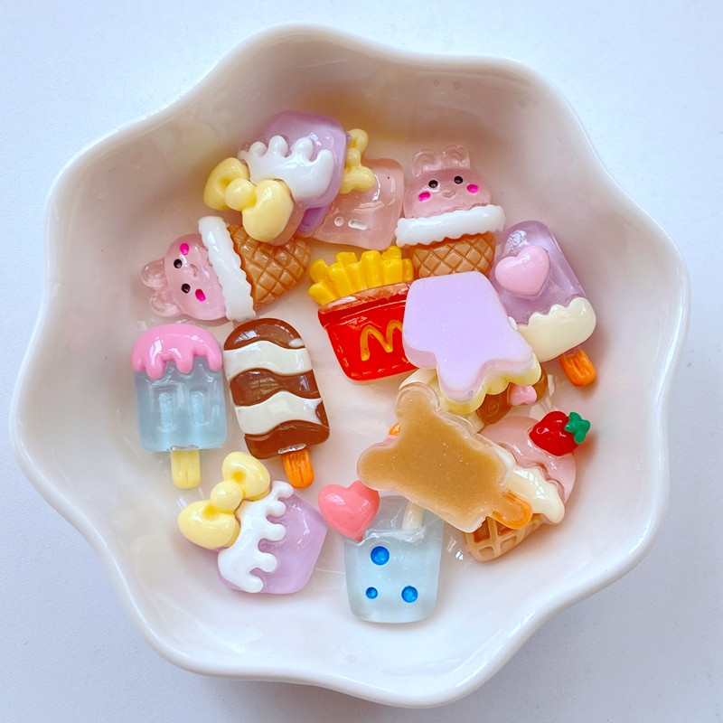 20 buc rășină mini desene animate sticlă de iepuraș de înghețată popsicle unghii cu spate plat cu stras aplice DIY nuntă album de însemnări decor artizanat