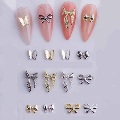 10 bucăți panglica fundita unghii diamond farmece 3D lucios aur/argint aliaj bijuterii bowknot nail art decorare DIY arc accesorii pentru unghii