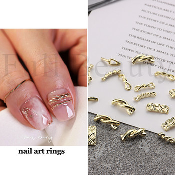 3D Metal Nail Charms Χρυσό Ασημί Δαχτυλίδι Νυχιών Πόρπη Punk Όγκος Διακόσμηση Kawaii Αξεσουάρ Κορδέλα στρας Κοσμήματα GL512