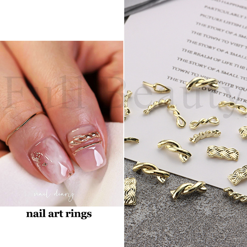 3D metalni privjesci za nokte Zlato Srebrni Nail Art Prsten Kopča Punk Volume Dekoracija Kawaii dodaci Vrpce Umetni kamenčići Nakit GL512
