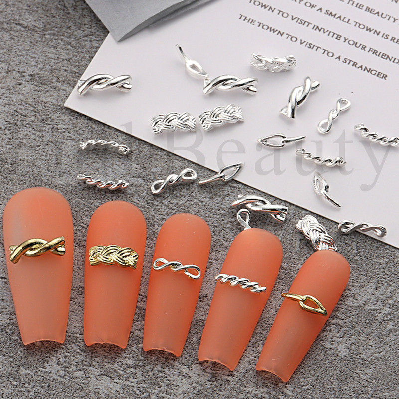 3D metalni privjesci za nokte Zlato Srebrni Nail Art Prsten Kopča Punk Volume Dekoracija Kawaii dodaci Vrpce Umetni kamenčići Nakit GL512