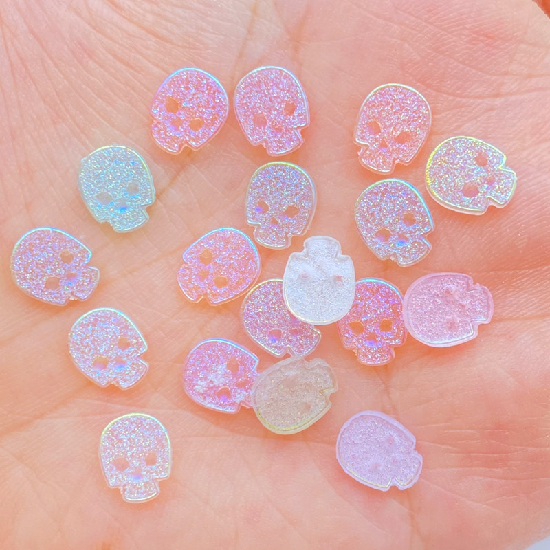 100vnt Charms Kawaii Cartoon Skull Nagų Kalnų krištolas Brangakmeniai Blizgučiai Akrilas Nagų dailės Papuošalai Manikiūras Nagų dekoravimo Priedai