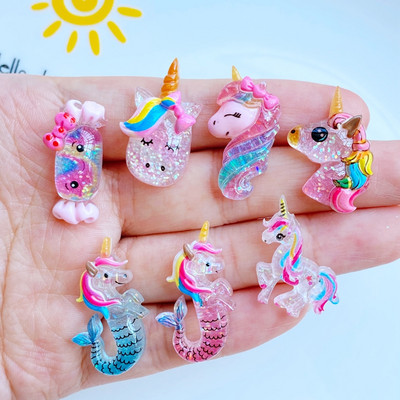 10gab Kawaii karikatūra vienradzis, jūras zirdziņš, nagu Rhinestones dārgakmeņi Glitter nagu mākslas rotaslietas manikīrs nagu dekorēšanas aksesuāri