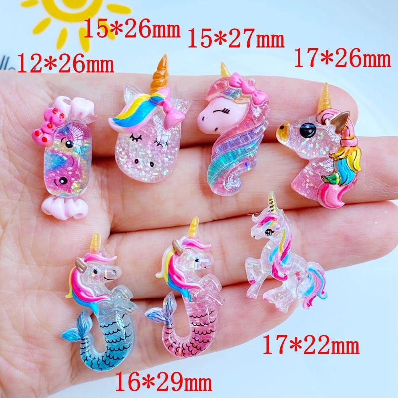10vnt Kawaii Cartoon Unicorn, Seahorse Nagų Kalnų krištolas Brangakmeniai Blizgučiai Nagų dailės Papuošalai Manikiūras Nagų dekoravimo Priedai