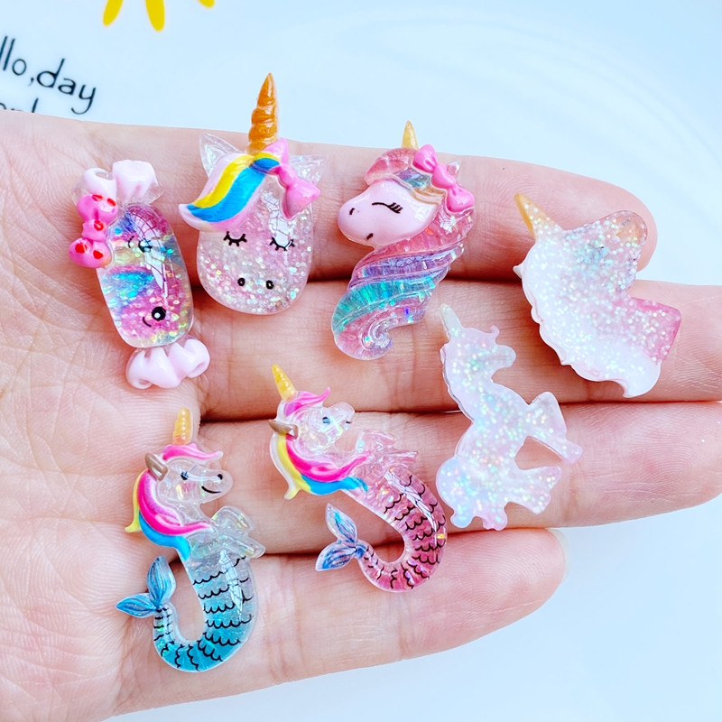 10vnt Kawaii Cartoon Unicorn, Seahorse Nagų Kalnų krištolas Brangakmeniai Blizgučiai Nagų dailės Papuošalai Manikiūras Nagų dekoravimo Priedai