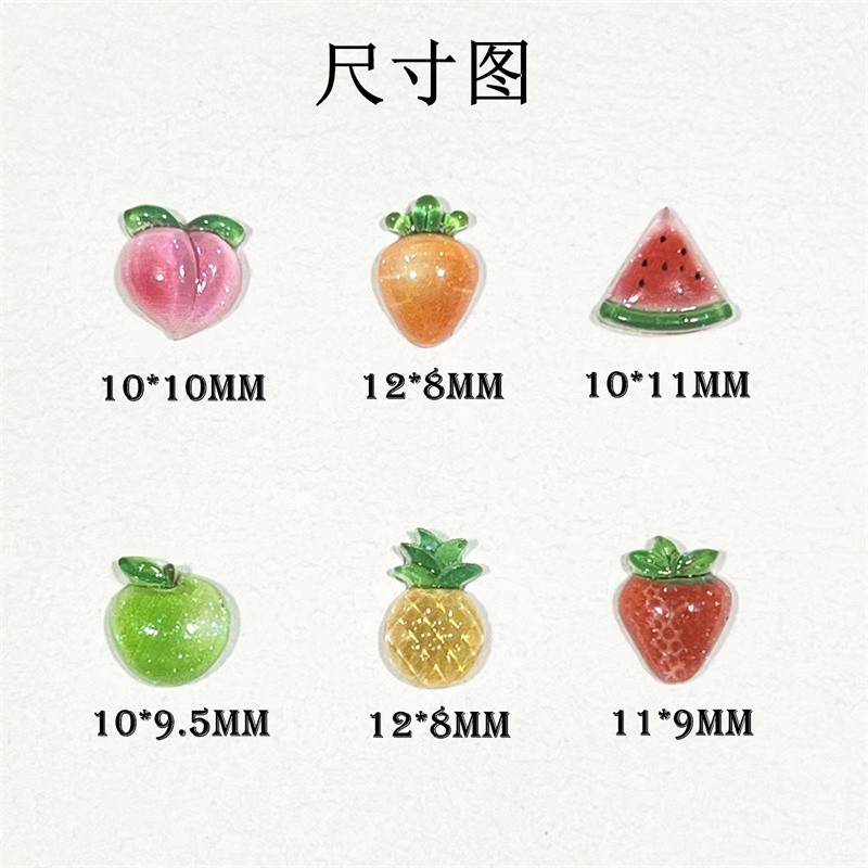 50 vnt Šviečiantys nagų aksesuarai 3D vaisių dervos nagų žavesiai Mieli braškių persikų papuošalai nagų dailė cirkonio puošmena