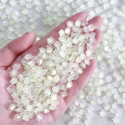 100 vnt mišrios spalvos dervos nagų žavesys 3D Aurora Flowers Rose Flora Heart apvalių nagų dekoravimas „pasidaryk pats“ nagų reikmenys profesionalams