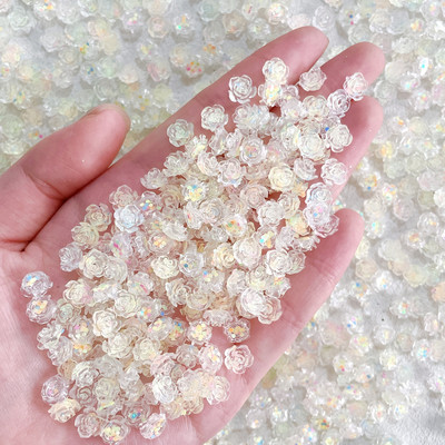 100 vnt mišrios spalvos dervos nagų žavesys 3D Aurora Flowers Rose Flora Heart apvalių nagų dekoravimas „pasidaryk pats“ nagų reikmenys profesionalams