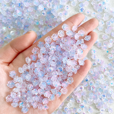 100 vnt mišrios spalvos dervos nagų žavesys 3D Aurora Flowers Rose Flora Heart apvalių nagų dekoravimas „pasidaryk pats“ nagų reikmenys profesionalams