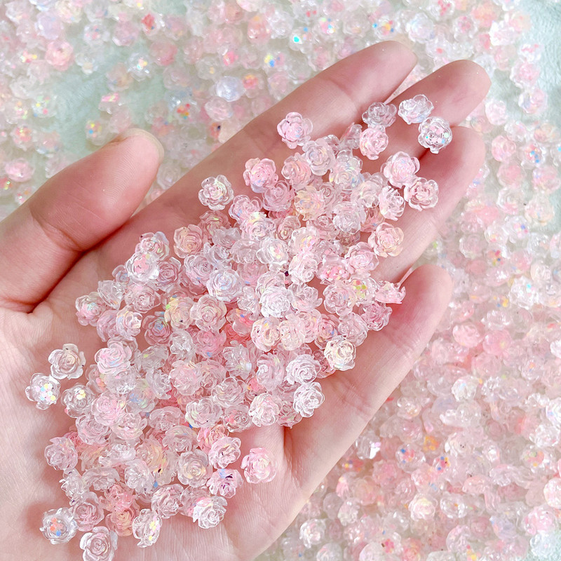 100 vnt mišrios spalvos dervos nagų žavesys 3D Aurora Flowers Rose Flora Heart apvalių nagų dekoravimas „pasidaryk pats“ nagų reikmenys profesionalams