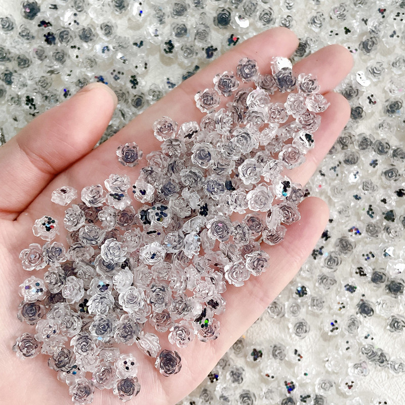 100 vnt mišrios spalvos dervos nagų žavesys 3D Aurora Flowers Rose Flora Heart apvalių nagų dekoravimas „pasidaryk pats“ nagų reikmenys profesionalams