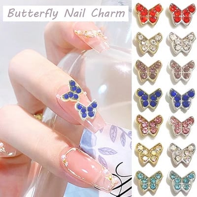 20gab Mini Diamond Butterfly Nail Art Charm 3D Rozā balts Dimanta sakausējums Butterfly Edge Nagu dekorēšana Kawaii nagu aksesuāri