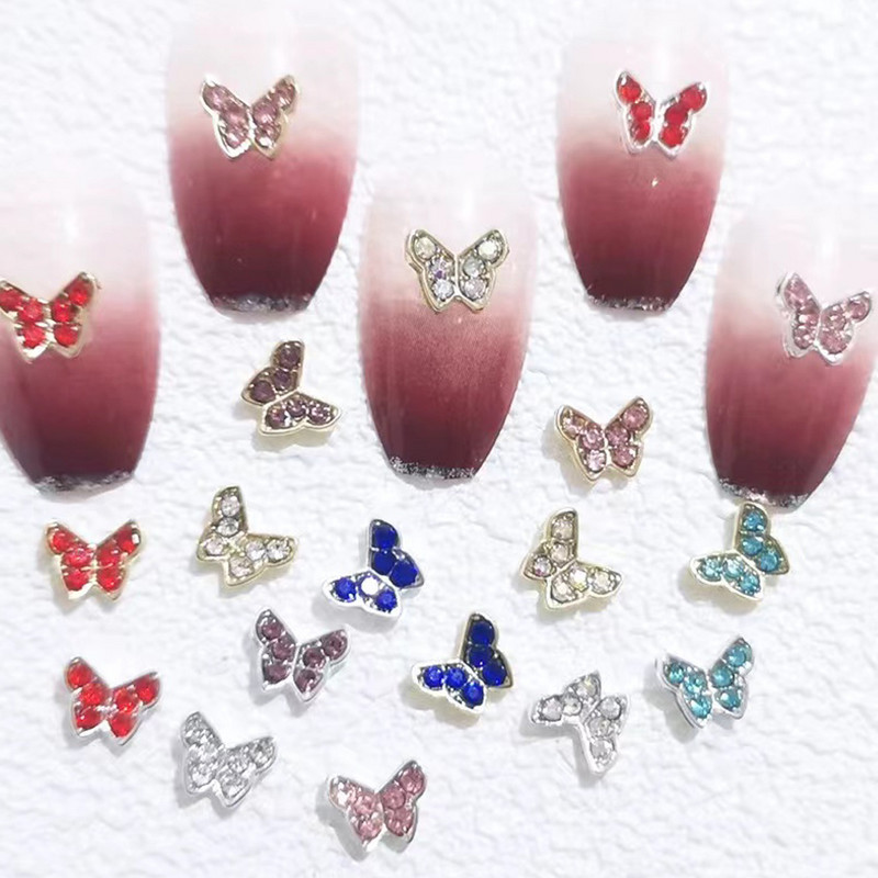 20 vnt Mini Diamond Butterfly Nail Art Charm 3D Pink White Deimantinio lydinio Butterfly Edge Nagų dekoravimo Kawaii Nagų Priedai