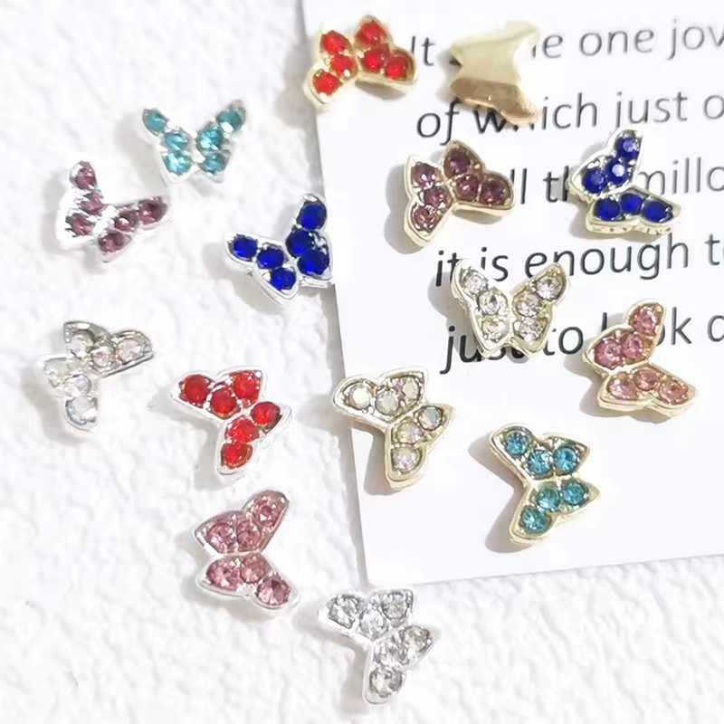 20 vnt Mini Diamond Butterfly Nail Art Charm 3D Pink White Deimantinio lydinio Butterfly Edge Nagų dekoravimo Kawaii Nagų Priedai