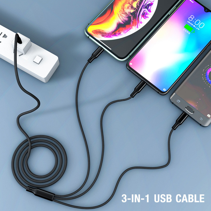 Cablu USB 3 în 1 tip C la USB C Cablu de încărcare pentru telefon Micro USB Cablu de încărcare PD pentru Iphone 12 Cablu de nailon Accesorii pentru telefonul mobil