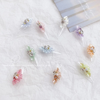 10 бр. Акрилни странични цветя Декорация за нокти 3D Модерни цветя (с перлени кристали) Бижута за нокти Стил на венчелистчета Връхчета за нокти
