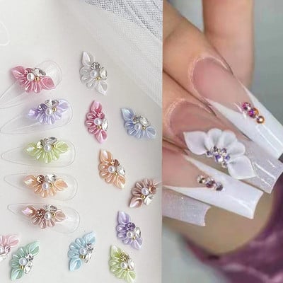 10 bucăți acrilic flori laterale Nail Art Decor 3D la modă Floret (cu stras perlat) Bijuterii pentru unghii Petale Sfaturi pentru unghii