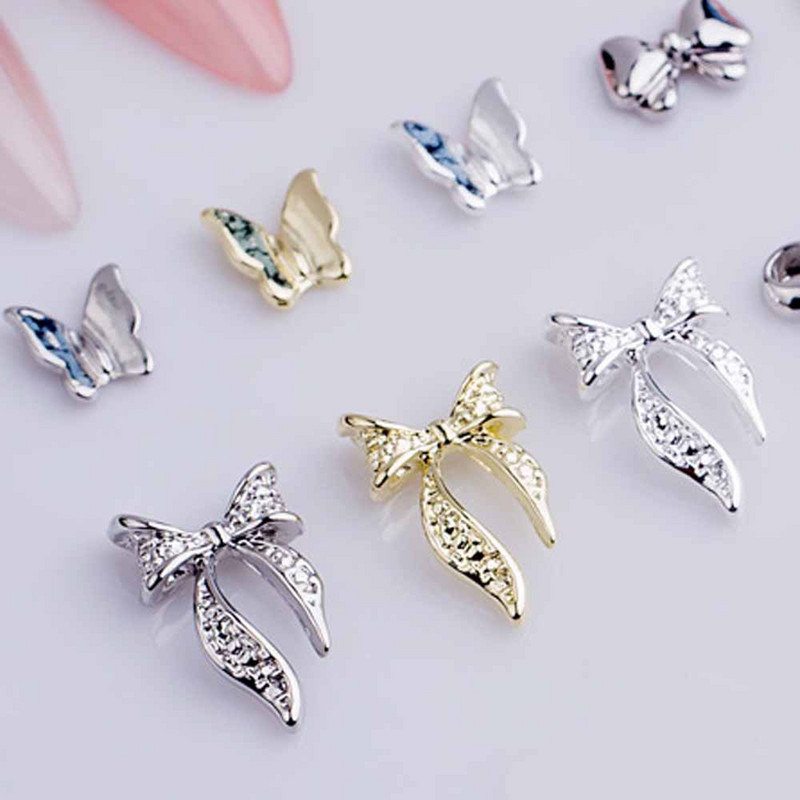 20db ötvözött szalag masni köröm dekoráció 3D arany/ezüst szépség ötvözet masni design körömékszer barkácsolás divat manikűr kiegészítők