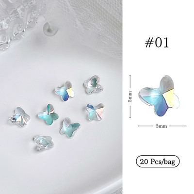 Crystal Blue AB Nail Aurora Rhinestones Segakujuline 3D Küünte Dekoratsioon Liblikas Star Süda Romb Flatback Stones Gem Maniküür