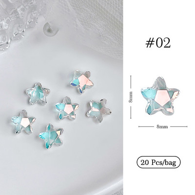 Crystal Blue AB Nail Aurora Rhinestones Segakujuline 3D Küünte Dekoratsioon Liblikas Star Süda Romb Flatback Stones Gem Maniküür