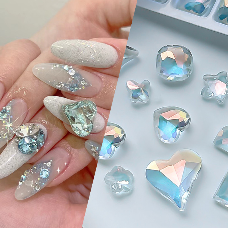Kristalno plavi AB nokti Aurora kamenčići 3D ukrasi za nokte u obliku mješavine Leptir Zvijezda Srce Romb Ravno kamenje Manikura s dragim kamenjem