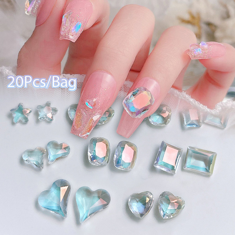 Kristalno plavi AB nokti Aurora kamenčići 3D ukrasi za nokte u obliku mješavine Leptir Zvijezda Srce Romb Ravno kamenje Manikura s dragim kamenjem