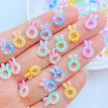 50 τμχ Τρισδιάστατη διακόσμηση νυχιών Glitter Crystal Resin Cartoon Rabbit Donut Nail Art Rhinestones Γυναικεία DIY Αξεσουάρ μανικιούρ