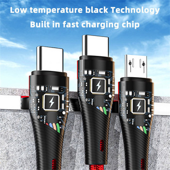 100W 3 в 1 Type C Micro USB кабел за данни Смартфон Дишаща светлина Кабели за бързо зареждане Универсално многопортово зарядно за телефон Линия 2 м