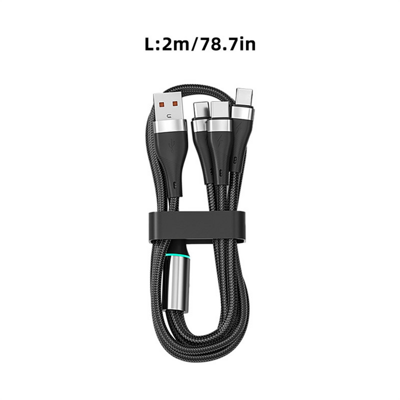 100 W 3 u 1 tip C Micro USB podatkovni kabel Svjetlo za disanje pametnog telefona Kabeli za brzo punjenje Univerzalna linija punjača za telefon s više priključaka 2 m
