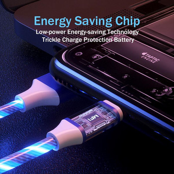 Светещ кабел LED светлина Micro USB Type C кабел 3A Бързо зареждане за Samsung iPhone Xiaomi Phone USB C кабел за данни Течащ поток