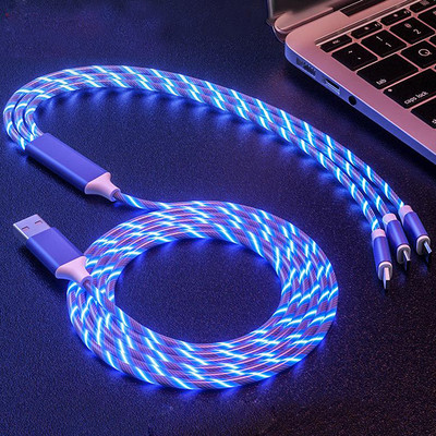 Svjetleći kabel LED svjetlo Micro USB Type C kabel 3A Brzo punjenje za Samsung iPhone Xiaomi telefon USB C podatkovni kabel Tekući tok