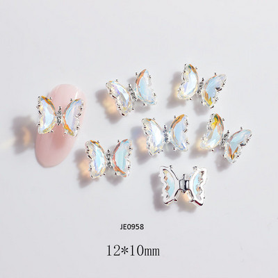 10/5 vnt Butterfly lydinio nagų dailės papuošalų žavesys 3D drugelis aukso/sidabro cirkonio deimantas „pasidaryk pats“ nagų dailės dekoravimo priedai #JE8