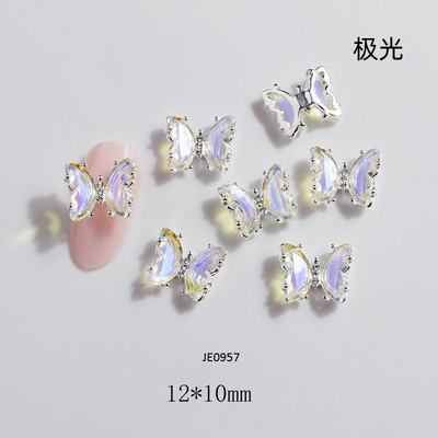 10/5 vnt Butterfly lydinio nagų dailės papuošalų žavesys 3D drugelis aukso/sidabro cirkonio deimantas „pasidaryk pats“ nagų dailės dekoravimo priedai #JE8